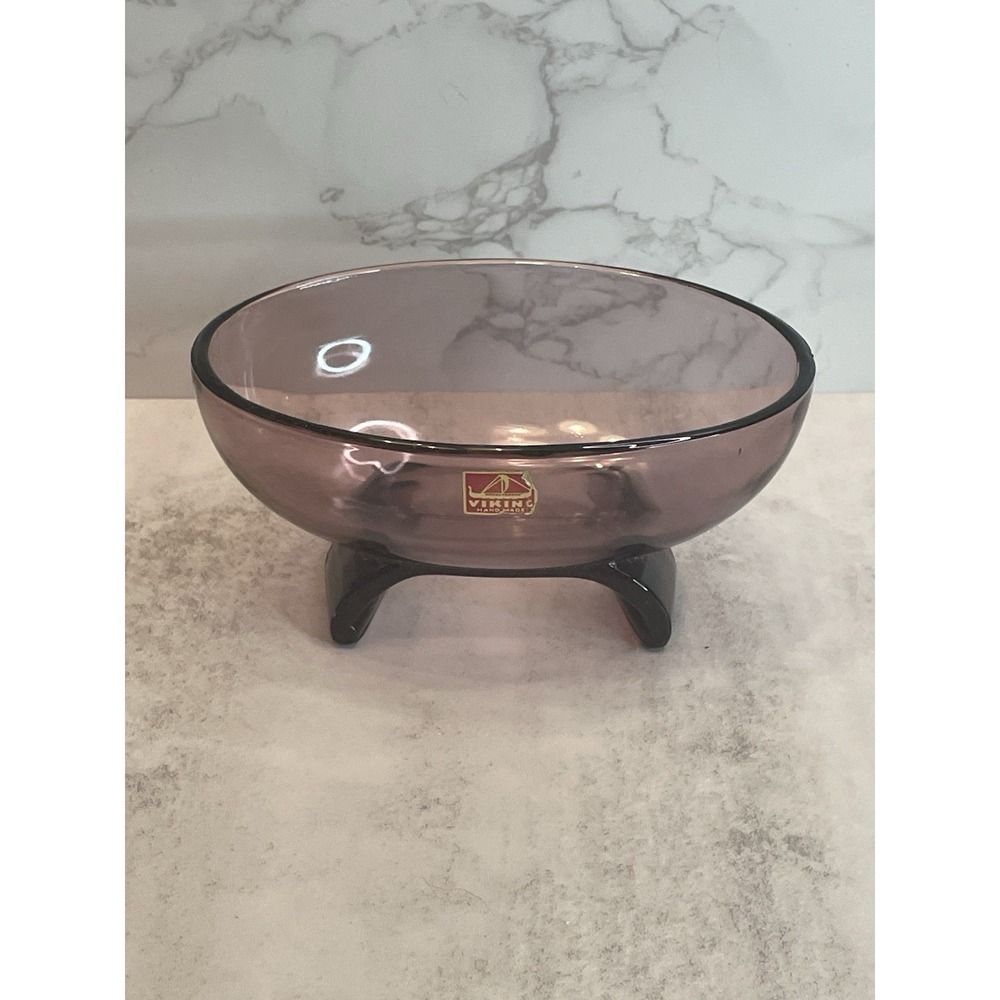 Vtg Viking Amethyst Scroll Oval Bowl Hand Made - Picture 3 of 9
